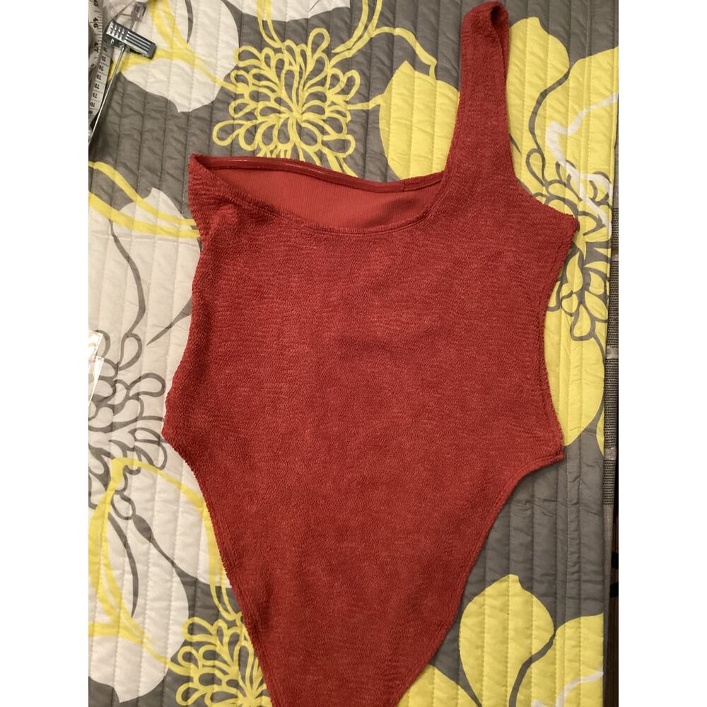 Primark One Shoulder Crinkle Rust Burnt Orange One Piece Bathing Suit XL